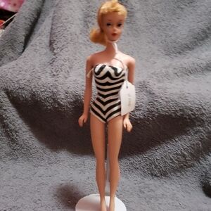 1960s Barbie Doll Striped B&W Swimsuit Blonde